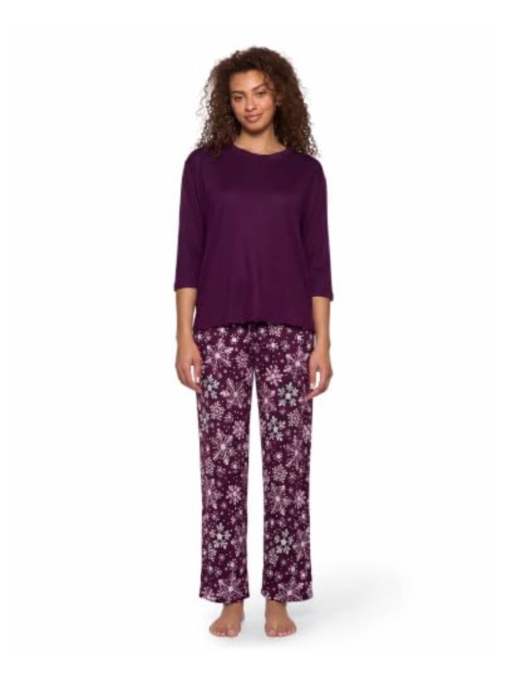 HUE Womens Brushed Loose Knit 2-Piece Pajama Set Crew Neck Relaxed Fit